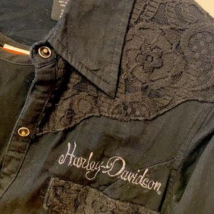 Black in black Harley Davidson button up